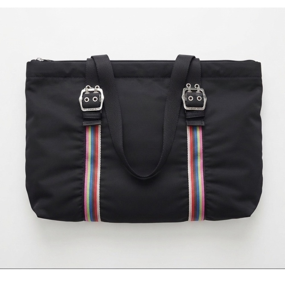 Tyler Rodan Black Nylon Tote Bag Rainbow Stripe Travel Work Weekender Oversized